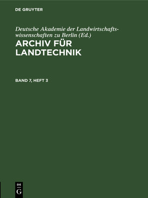 cover image of Archiv für Landtechnik. Band 7, Heft 3